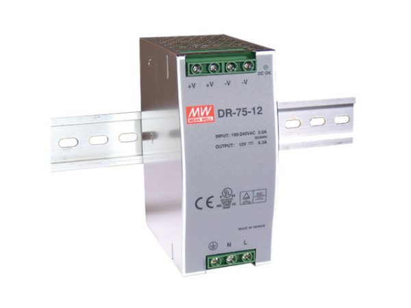 Τροφοδοτικό ράγας 12V DC 6,3A 75W DR75-12 MEAN WELL