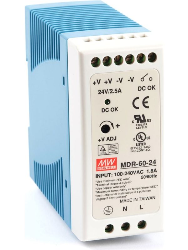 Τροφοδοτικό ράγας 24V DC 2.5A MDR60-24 Mini MEAN WELL