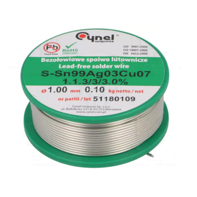 Κόλληση Lead Free 1mm Sn99Cu0,7Ag0,3 100gr CYNEL