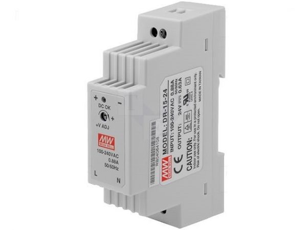Τροφοδοτικό ράγας 24V DC 0.63A 15W DR15-24 MEAN WELL